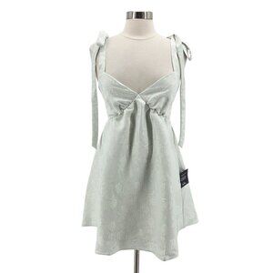 NEW Lulus Womens Medium Dress Precious Allure Sage Green Jacquard Tie Strap Mini